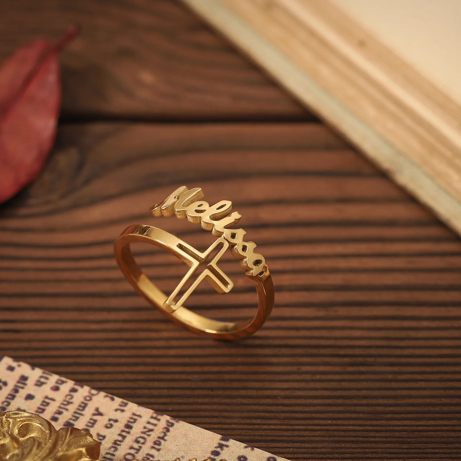 Elegant Personalized Cross Ring
