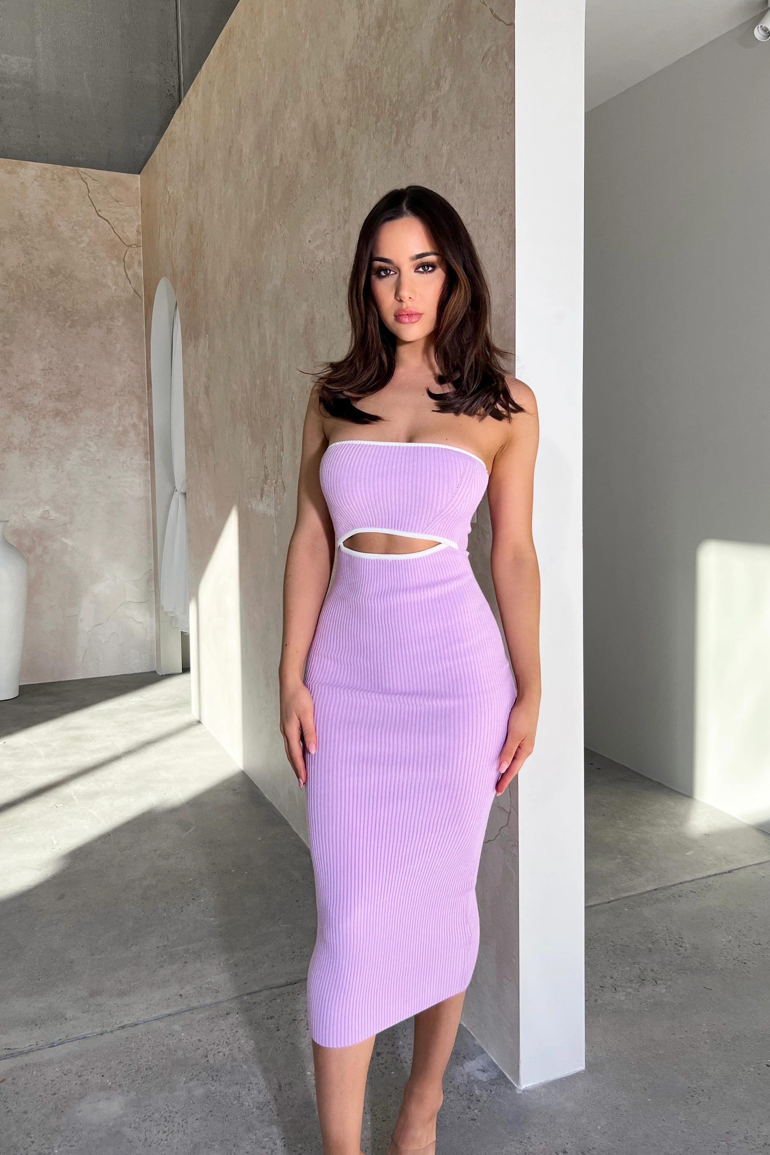 Chic Lilac Ribbed Bodycon Dress