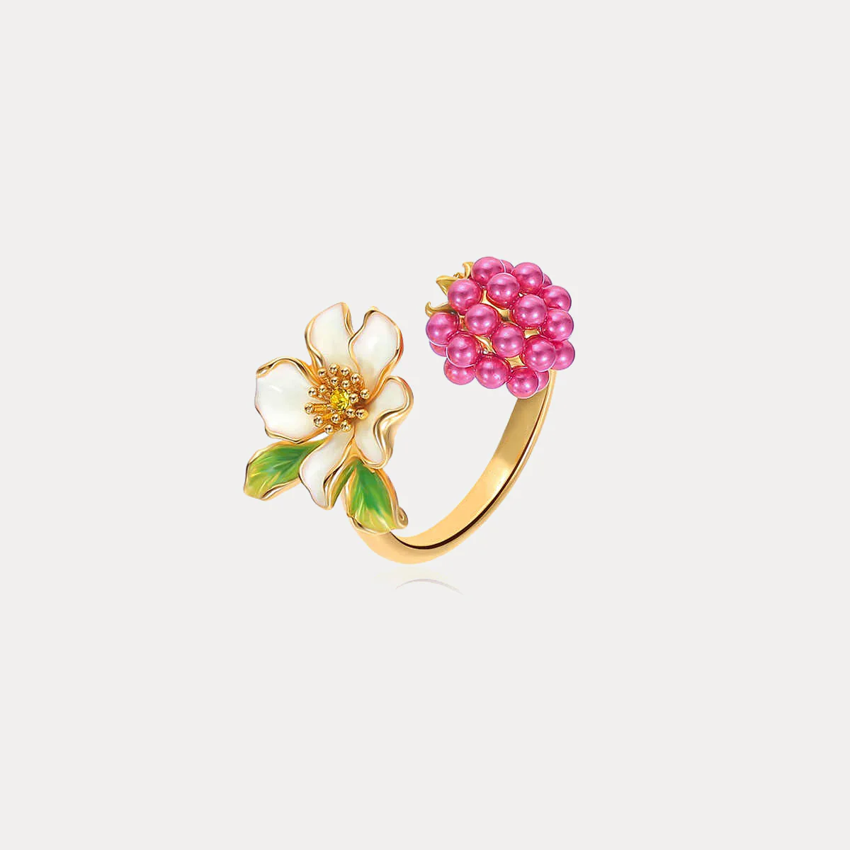Floral And Berry-Inspired Adjustable Ring
