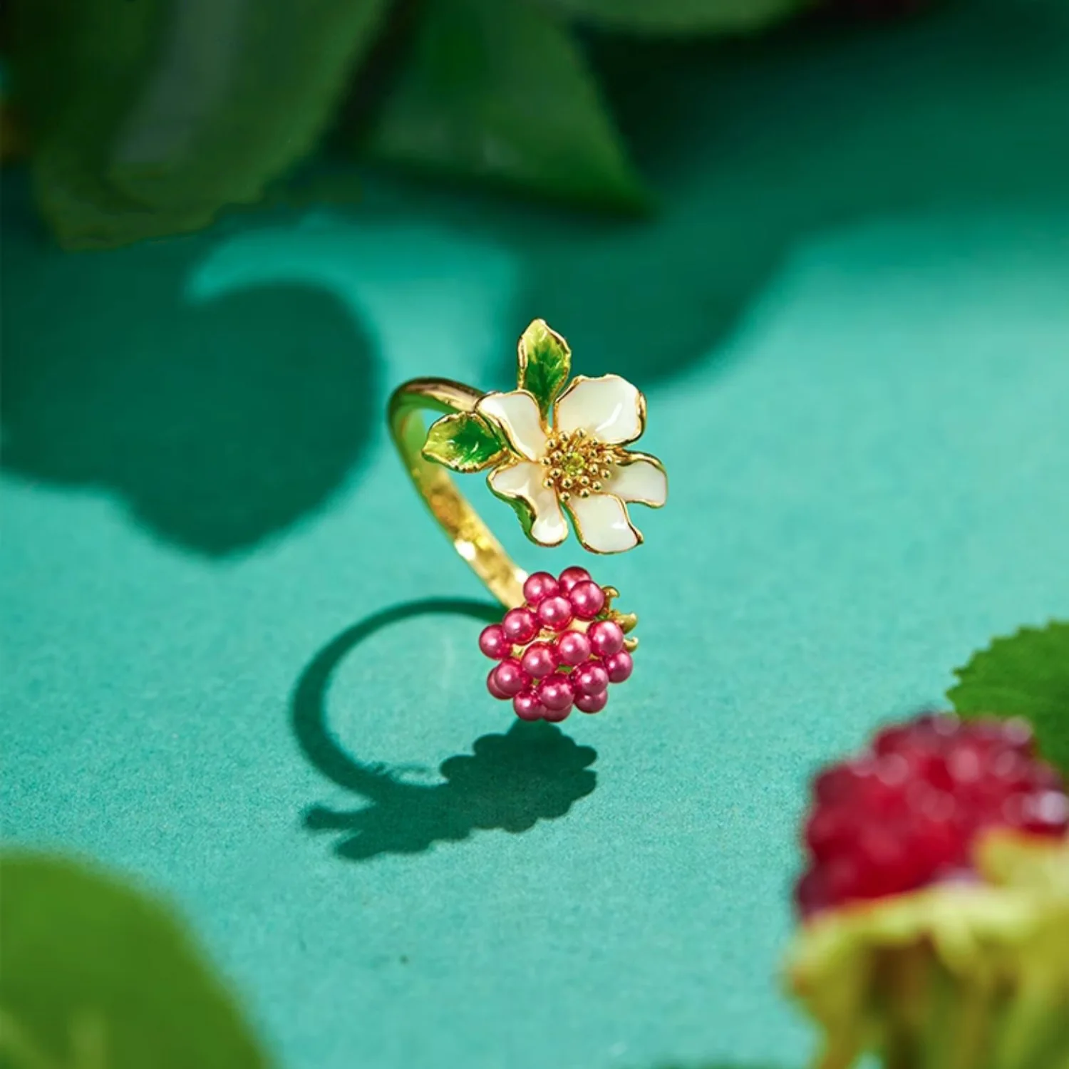 Floral And Berry-Inspired Adjustable Ring